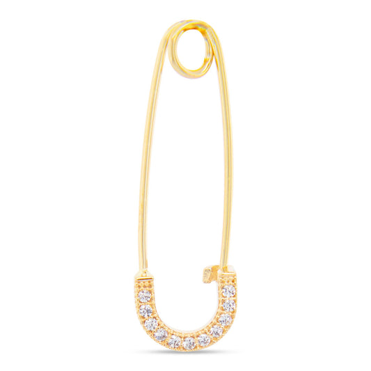 14k Yellow Gold CZ Safety Pin