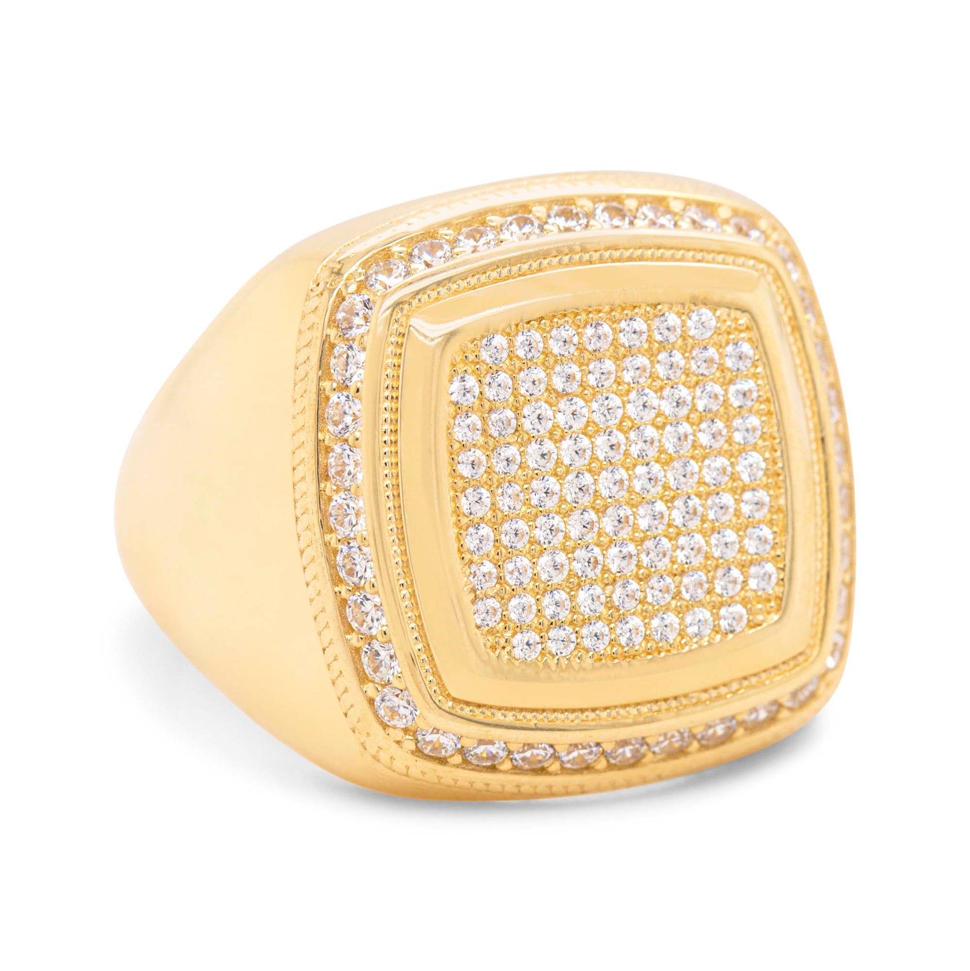 14K Yellow Gold Square Pave CZ Men's Ring