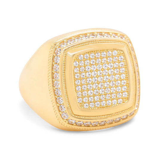 14K Yellow Gold Square Pave CZ Men's Ring