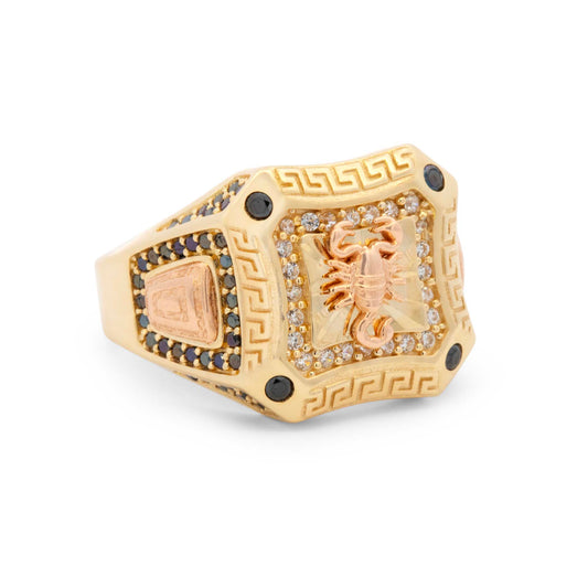 14K Two-Tones Scorpion with Black and White CZ Men's Ring