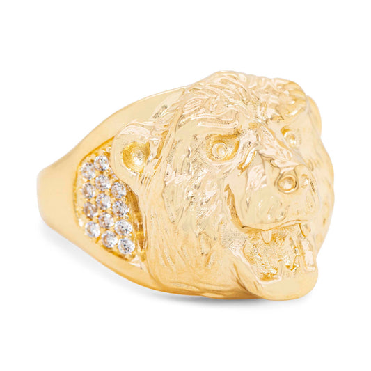 14K Yellow Gold Bear Head with CZ Accents Men's Ring