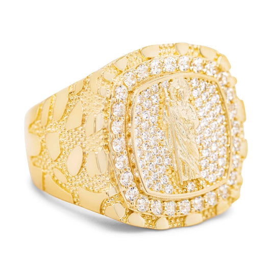 14K Yellow Gold Square Shape "San Judas" Nugget Men's Ring