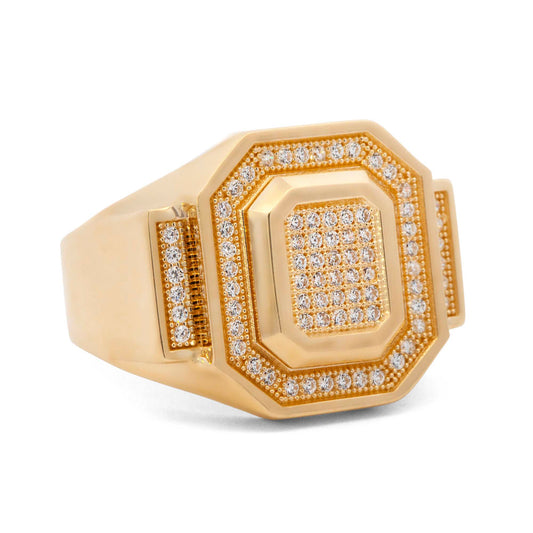 14K Yellow Gold Geometric Pave CZ Men's Ring