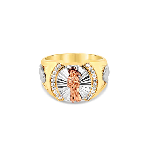 14K Tri-Color Diamond Cut "San Benito" CZ Men's Ring