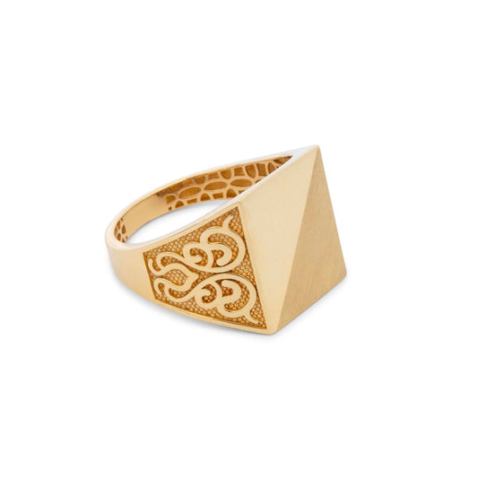 14K Yellow Gold Carved Signet Men's Ring