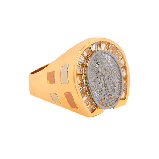 14K Tri Color Gold Horseshoe Guadalupe Men's Ring