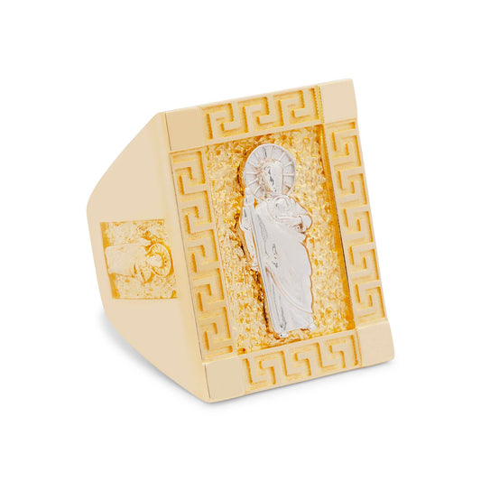 14K Two-Tone Gold San Judas Rectangle Men's Ring