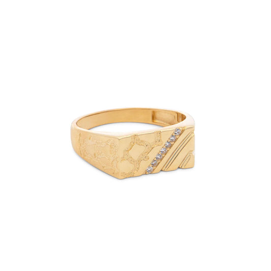14K Yellow Gold Textured CZ Men's Ring