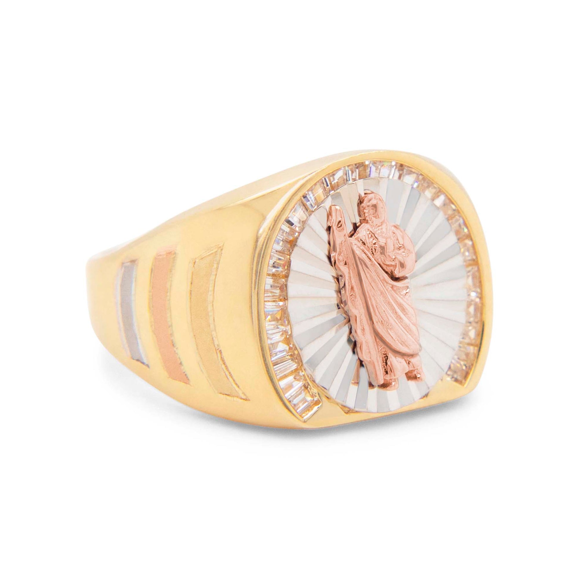 14K Tri-Color "San Benito" Halo Baguette CZ Men's Ring