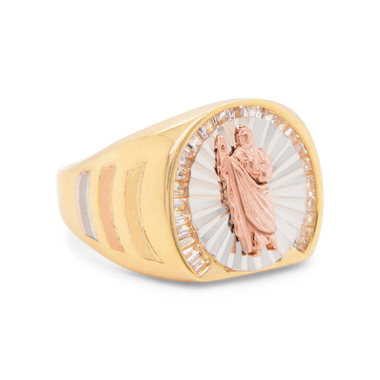 14K Tri-Color "San Benito" Halo Baguette CZ Men's Ring
