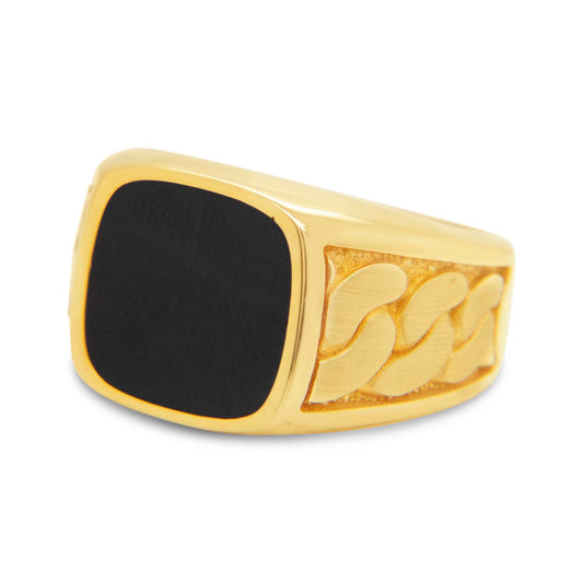 14K Yellow Gold Black Enamel Men's Ring