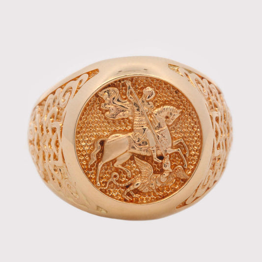 14K Yellow Gold "San Jorge" Textured Men's Ring