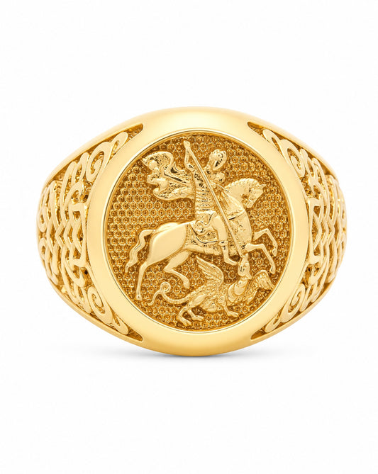 14K Yellow Gold "San Jorge" Textured Men's Ring
