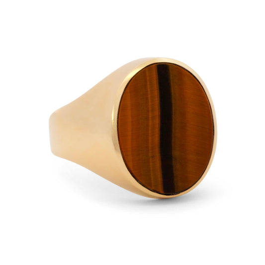 14K Yellow Gold Tiger's Eye Stone Men's  Ring