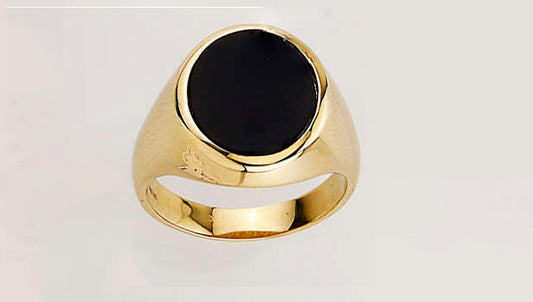 14K Yellow Gold Oval Black Enamel Men's Ring