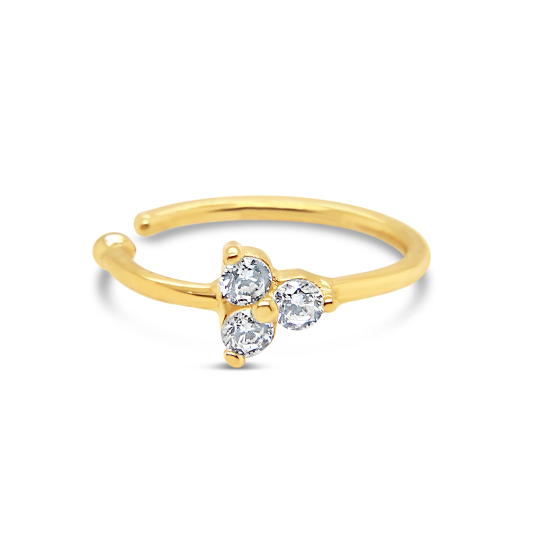 14K Yellow Gold Triple Cluster CZ Nose Ring Hoop