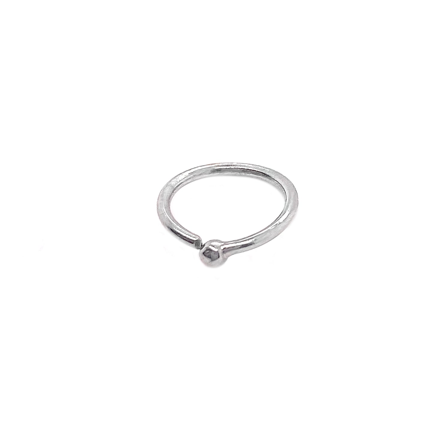 14K White Gold Small Polished Ball End Nose Ring Hoop