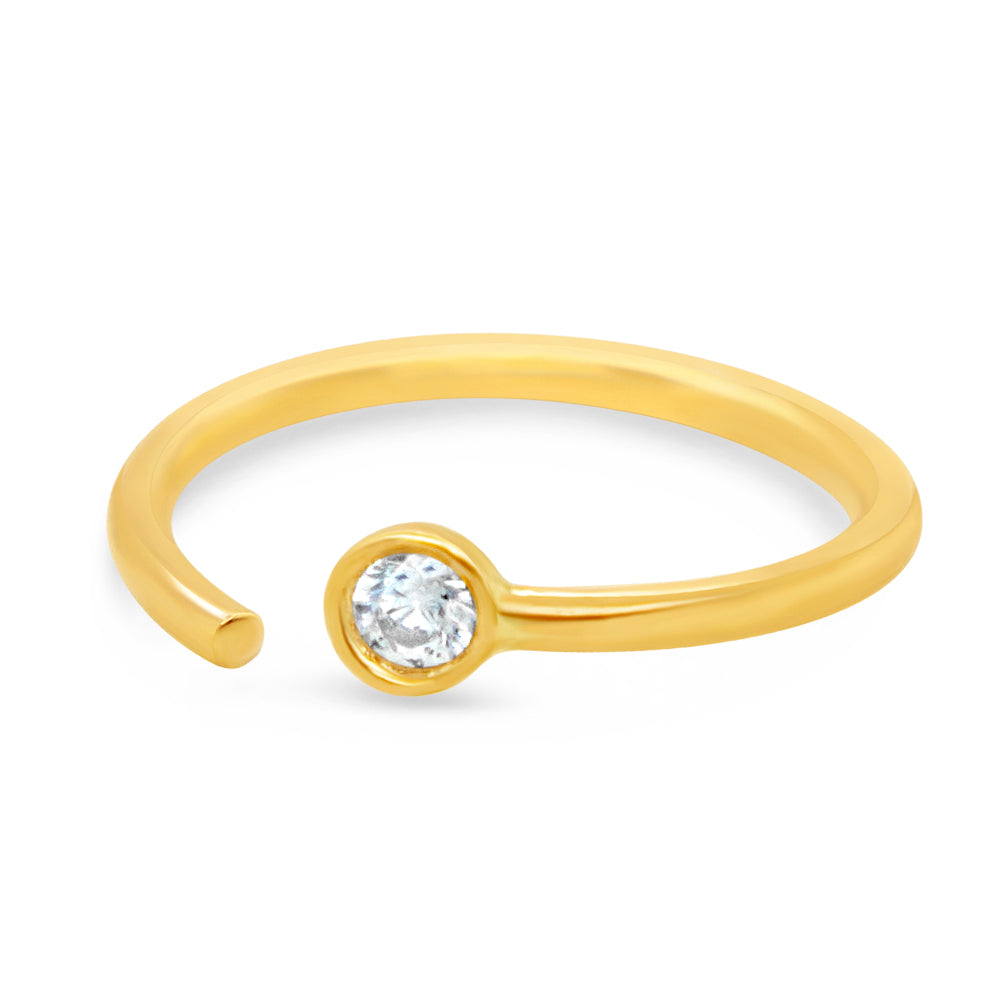 14K Yellow Gold Medium Single CZ Nose Ring Hoop