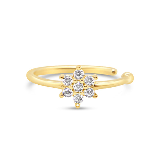 14K Yellow Gold White CZ Star Nose Ring Hoop