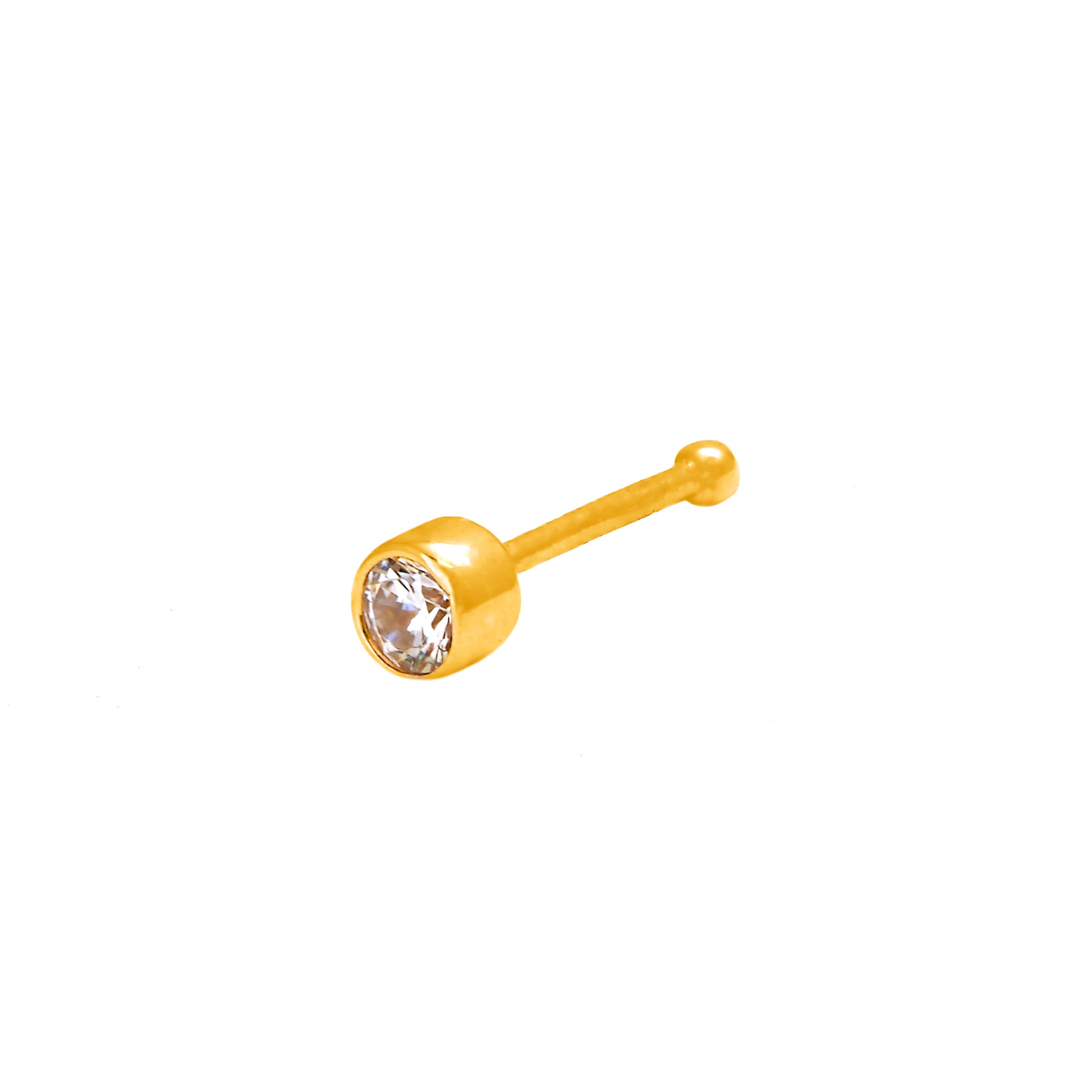 14K Yellow Gold Solitaire Bezel-Set White CZ Nose Ring