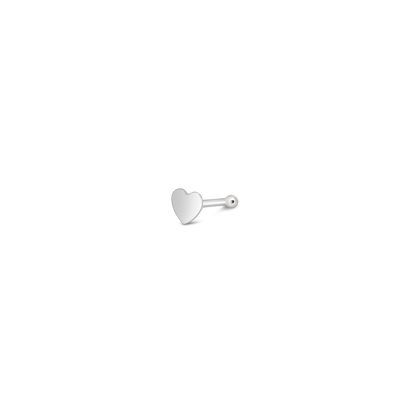 14K White Gold Flat Heart Nose Ring