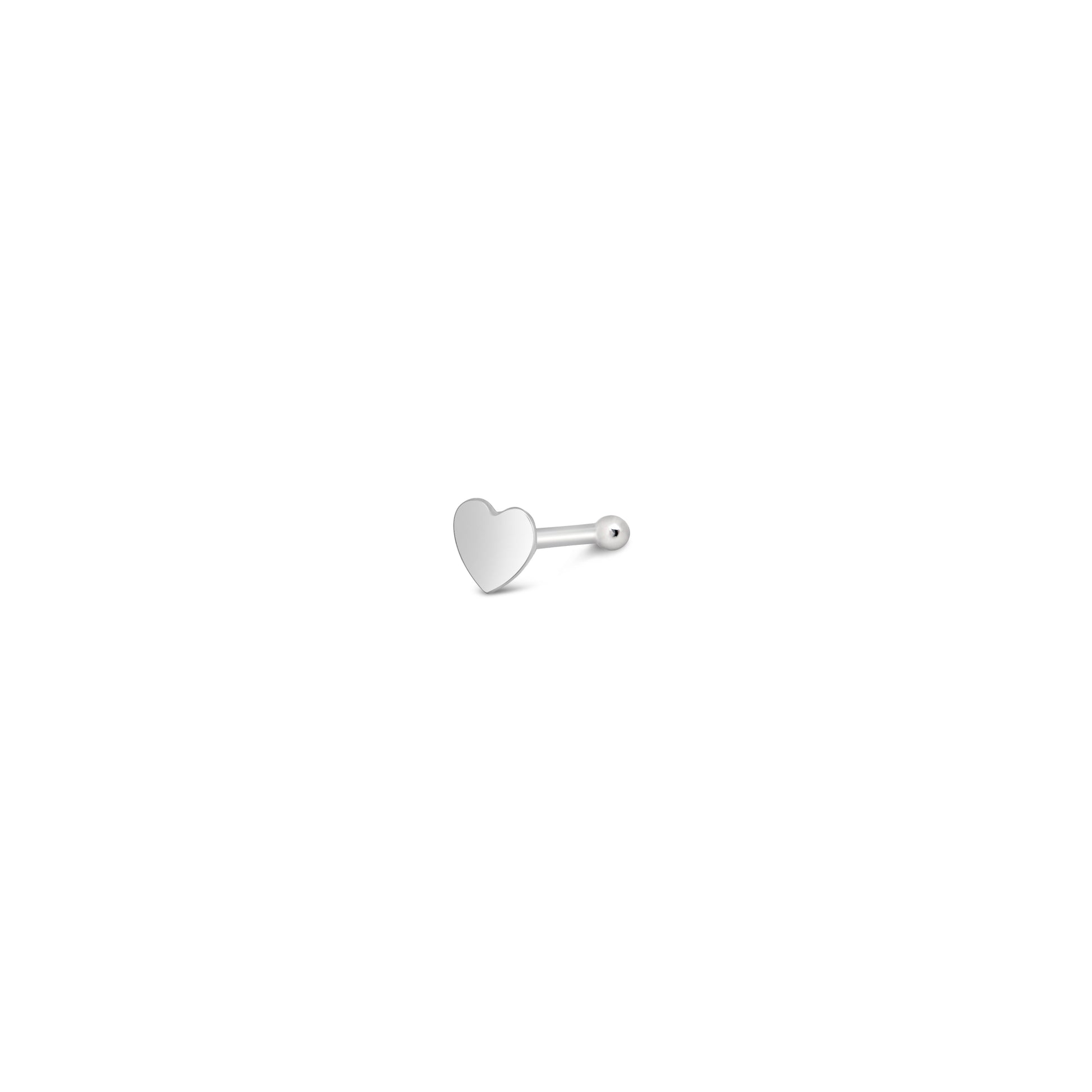 14K White Gold Flat Heart Nose Ring