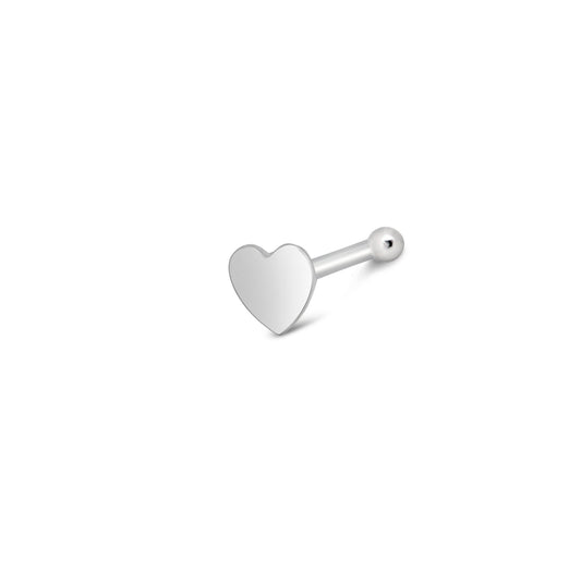 14K White Gold Flat Heart Nose Ring
