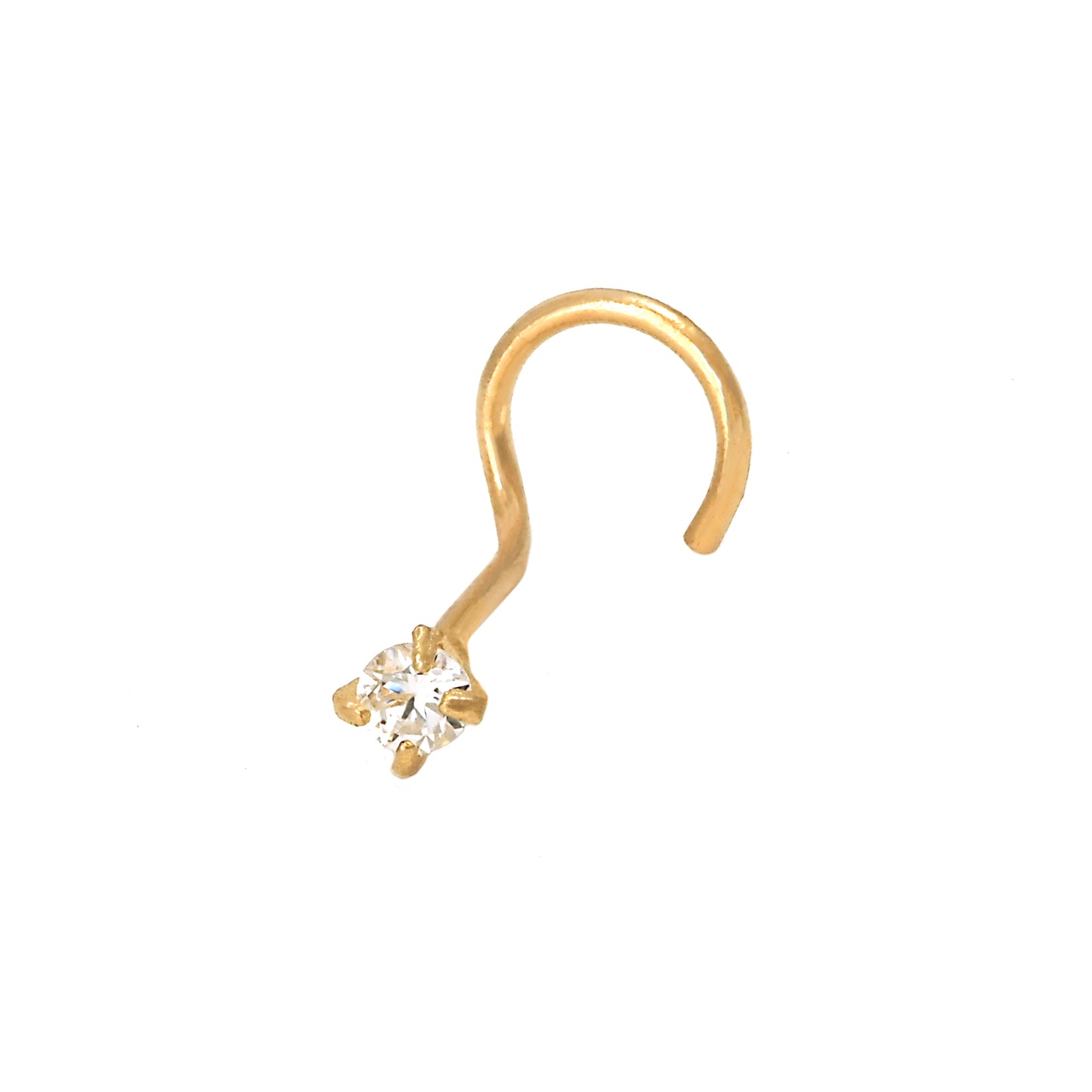 14K Yellow Gold 1.5MM White CZ Screw Nose Ring