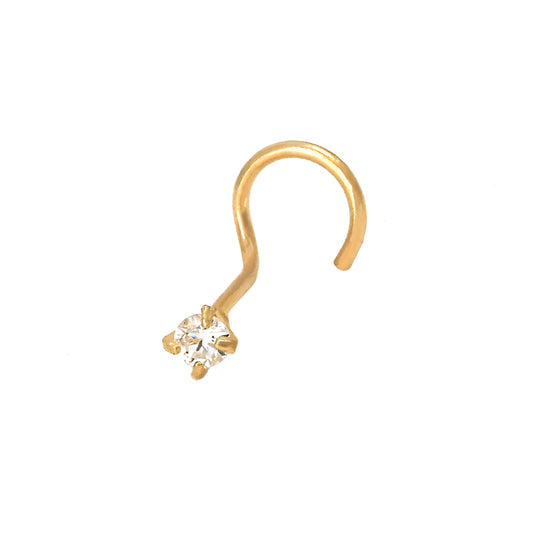 14K Yellow Gold 1.5MM White CZ Screw Nose Ring