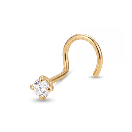 14K Yellow Gold 1.5MM White CZ Screw Nose Ring