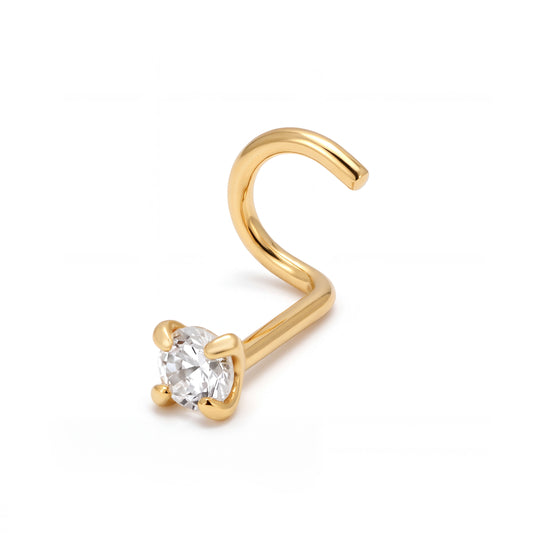 14K Yellow Gold 2.5MM White CZ Curved Nose Ring
