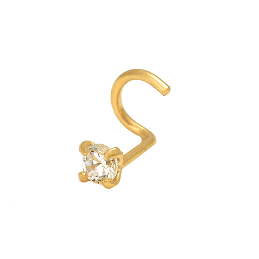 14K Yellow Gold 3MM White CZ Curved Nose Ring