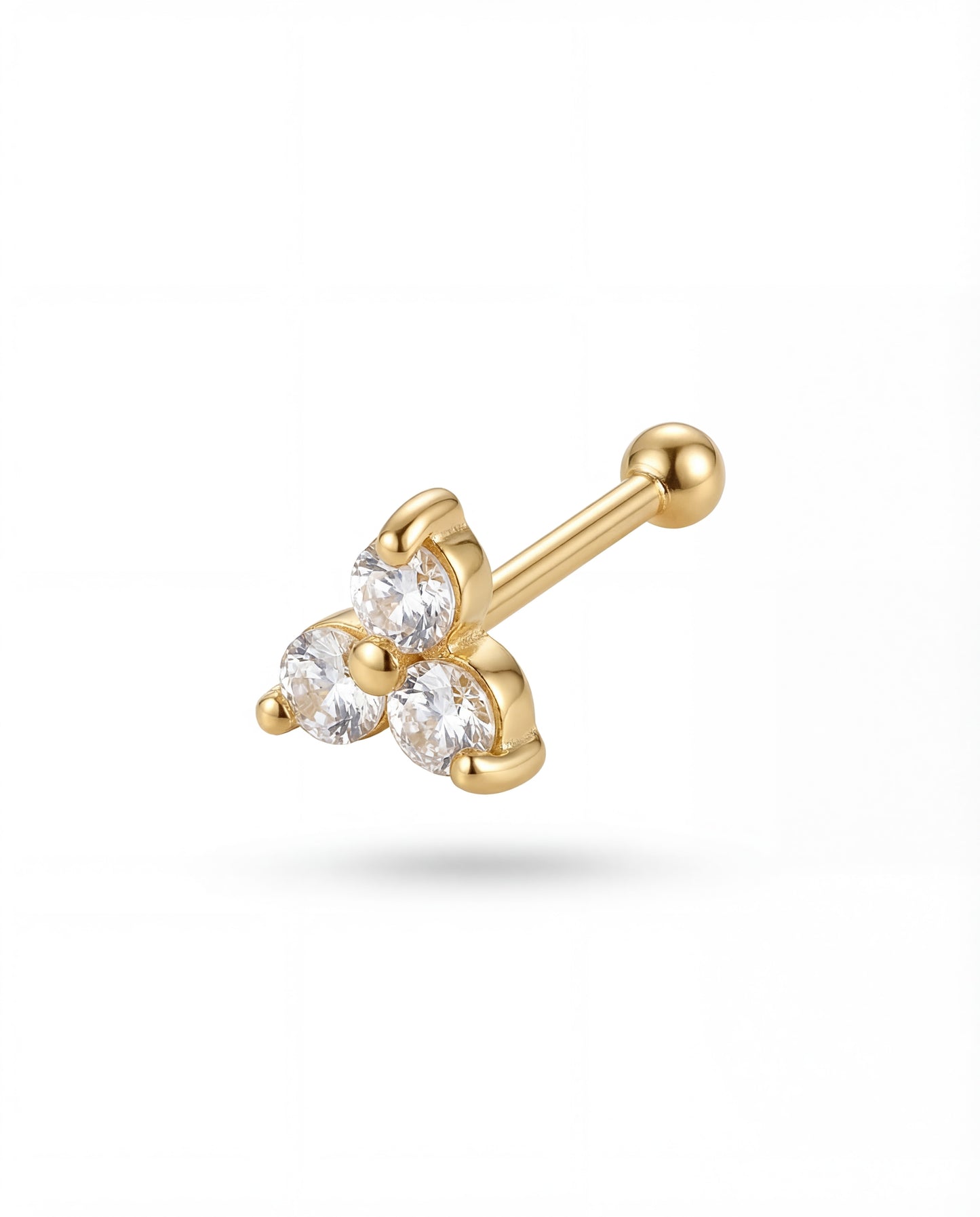 14K Yellow Gold CZ Trio Cluster Nose Ring