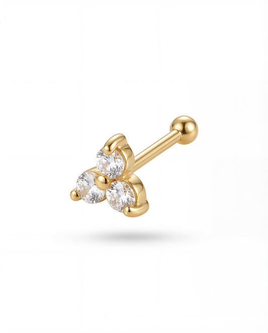 14K Yellow Gold CZ Trio Cluster Nose Ring