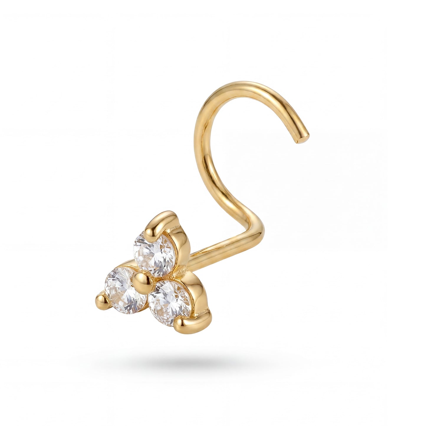 14K Yellow Gold CZ Trio Cluster Curved Nose Ring