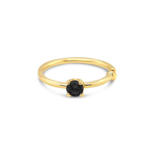 14K Yellow Gold Solitaire Black CZ Nose Ring Hoop