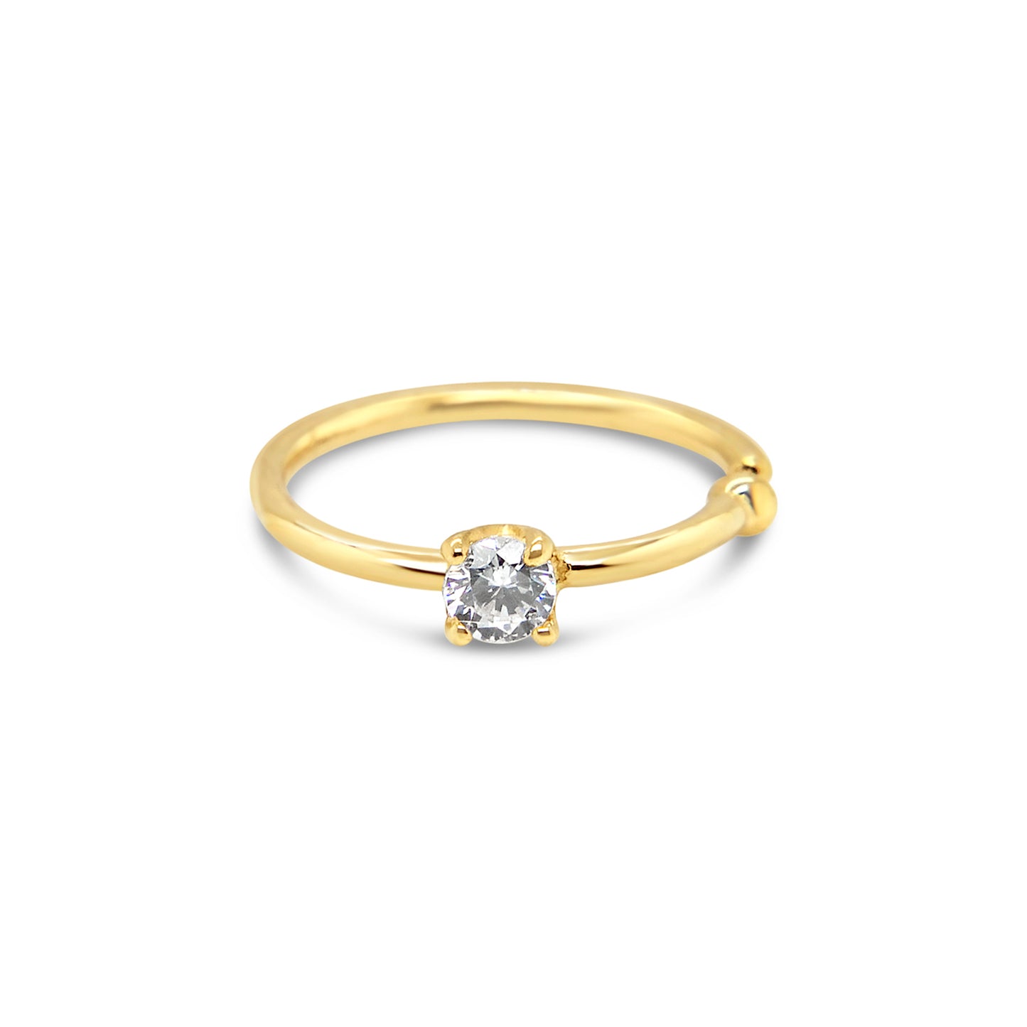 14K Yellow Gold Solitaire White CZ Nose Ring Hoop