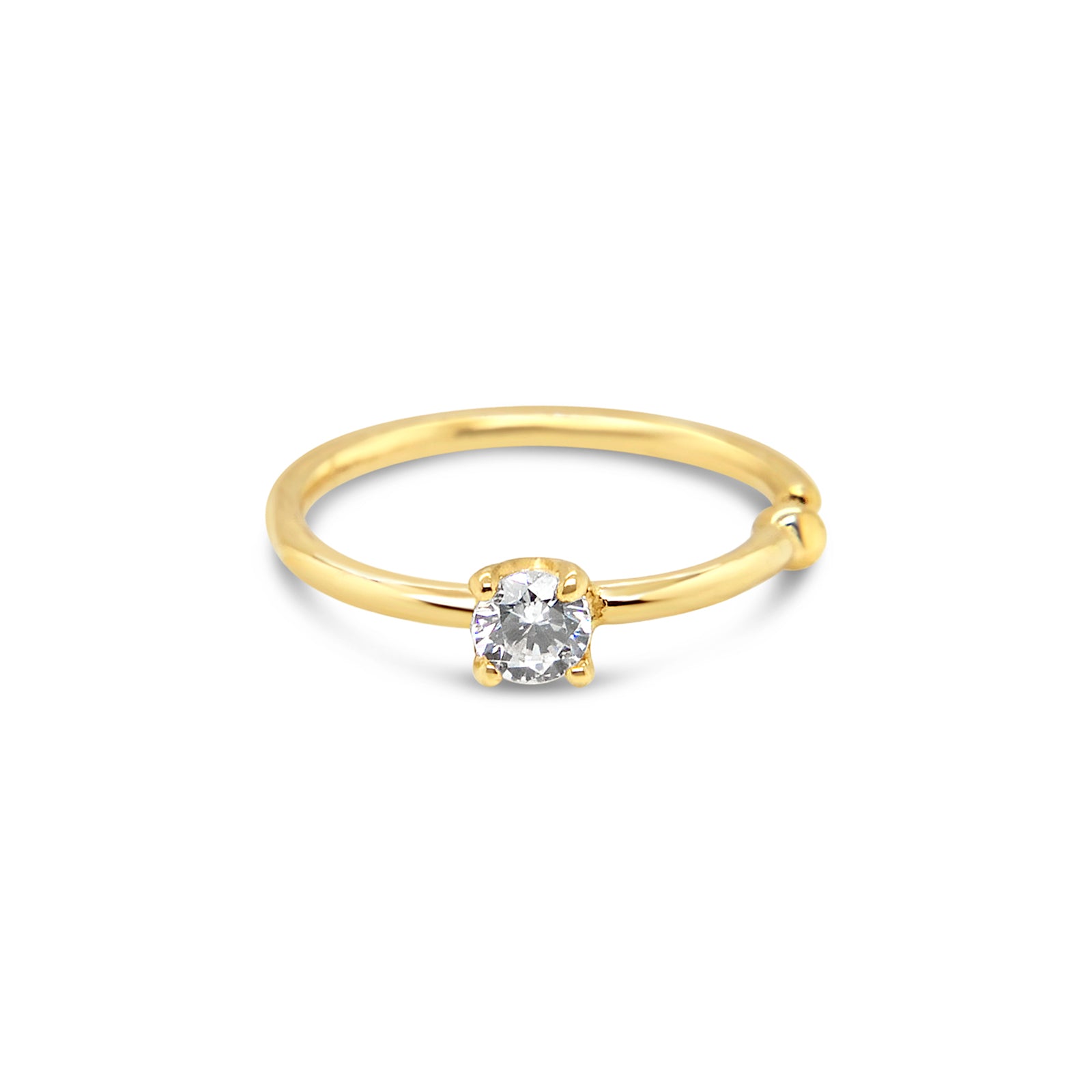 14K Yellow Gold Solitaire White CZ Nose Ring Hoop