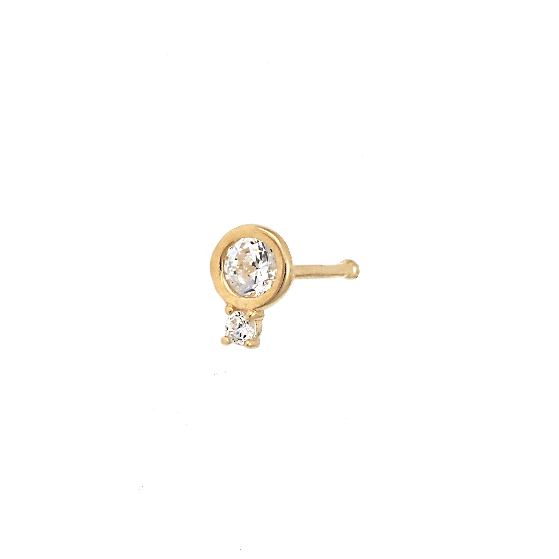 14K Yellow Gold Bezel & Prong White CZ Cluster Nose Ring