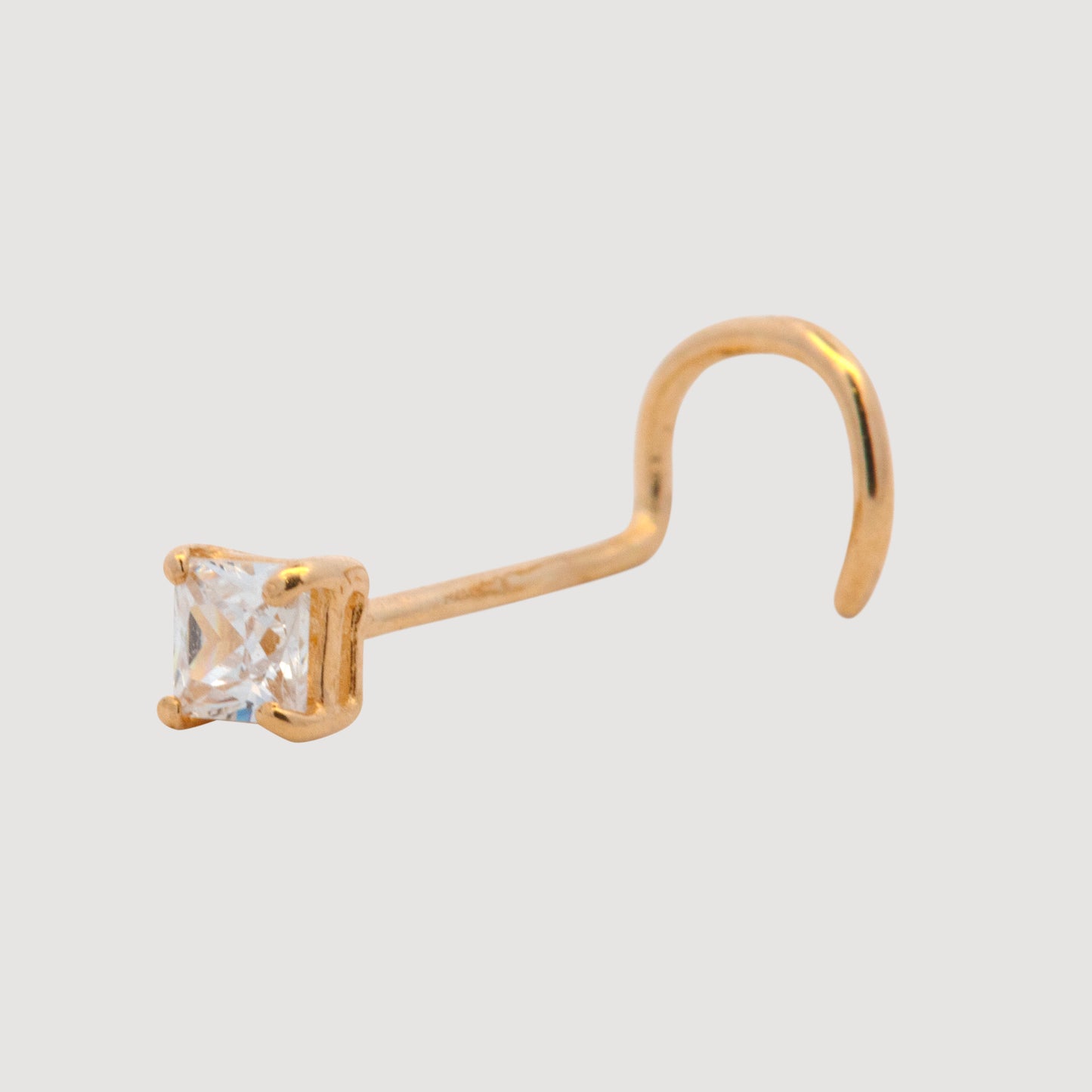14K Yellow Gold 3MM White CZ Curved Nose Ring-1