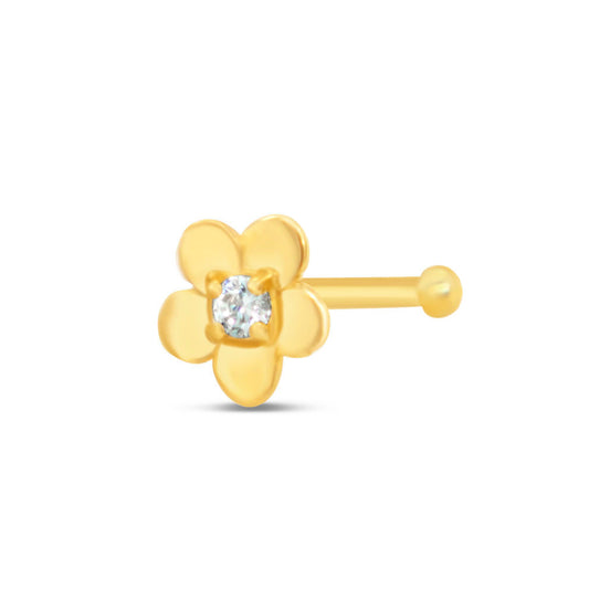 14K Yellow Gold Flower with White CZ Center Nose Ring