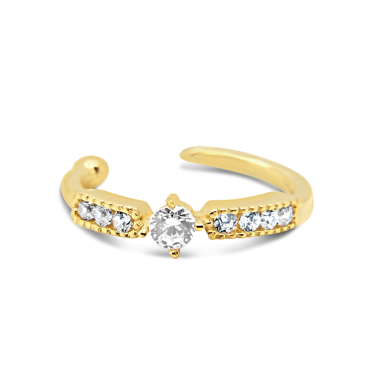 14K Yellow Gold Unique White CZ Nose Ring Hoop