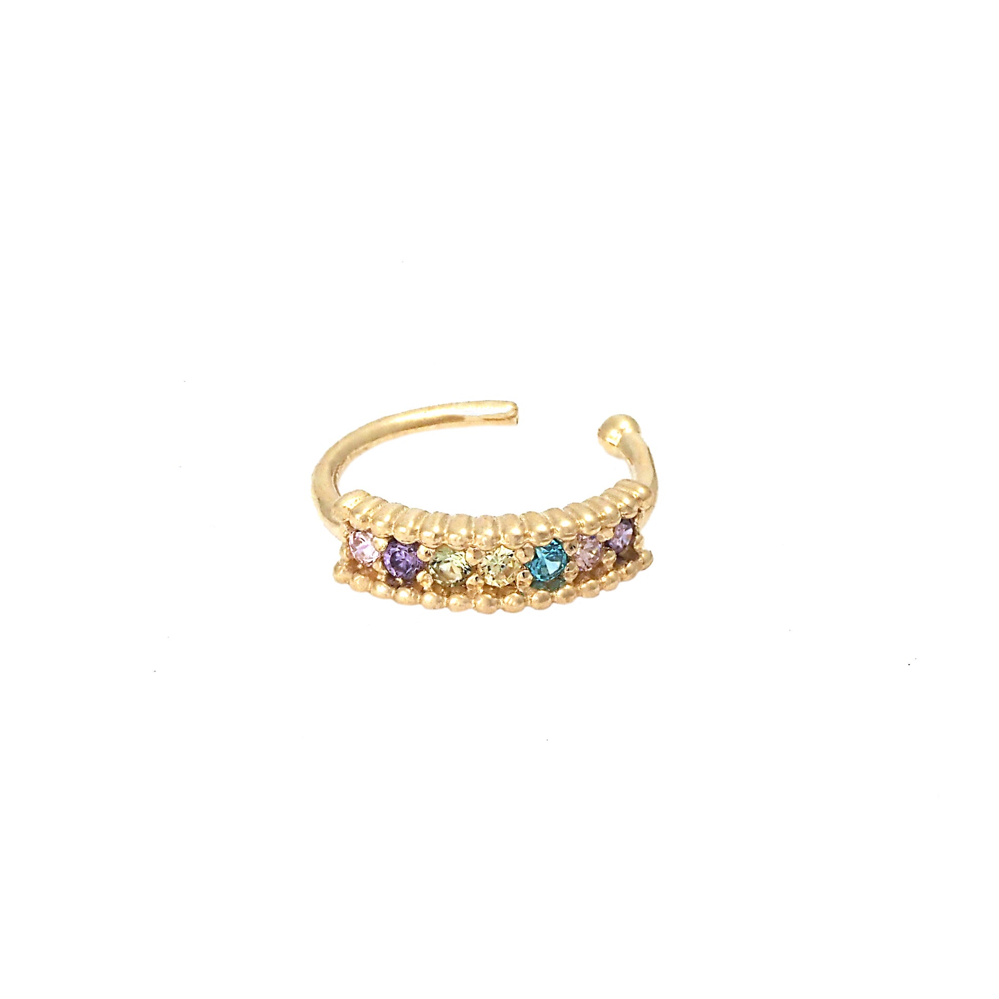 14K Yellow Gold Multi-Color CZ Nose Ring Hoop