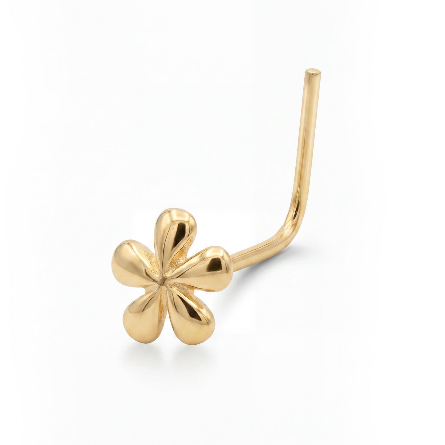 14K Yellow Gold Polished Flower L-Bar Nose Ring