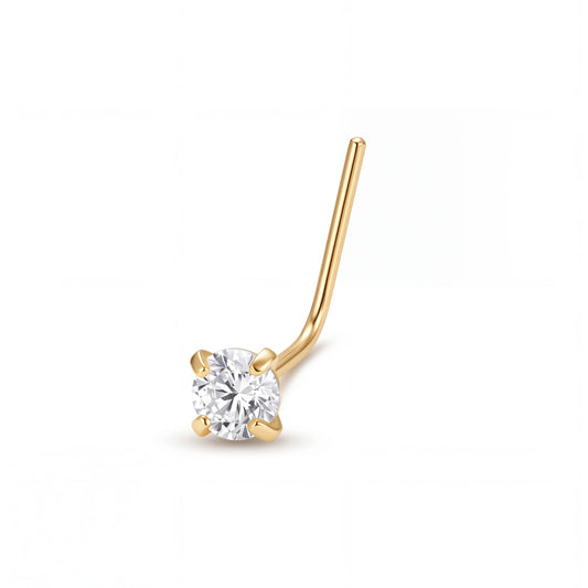 14K Yellow Gold 2.5MM White CZ L-Bar Nose Ring