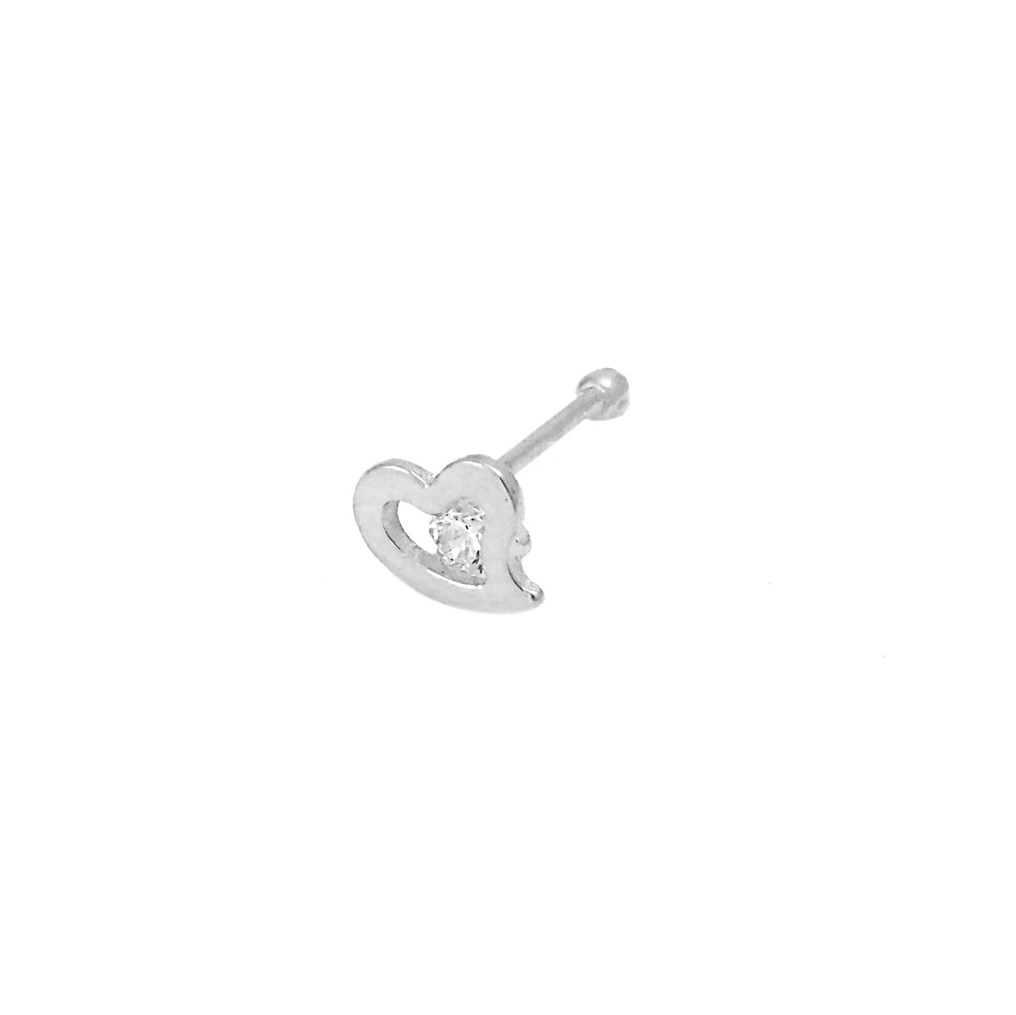 14K White Gold Unique White CZ Heart Nose Stud