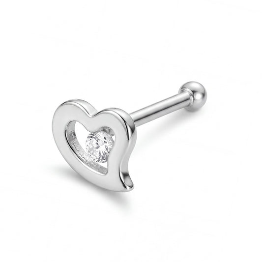 14K White Gold Unique White CZ Heart Nose Stud