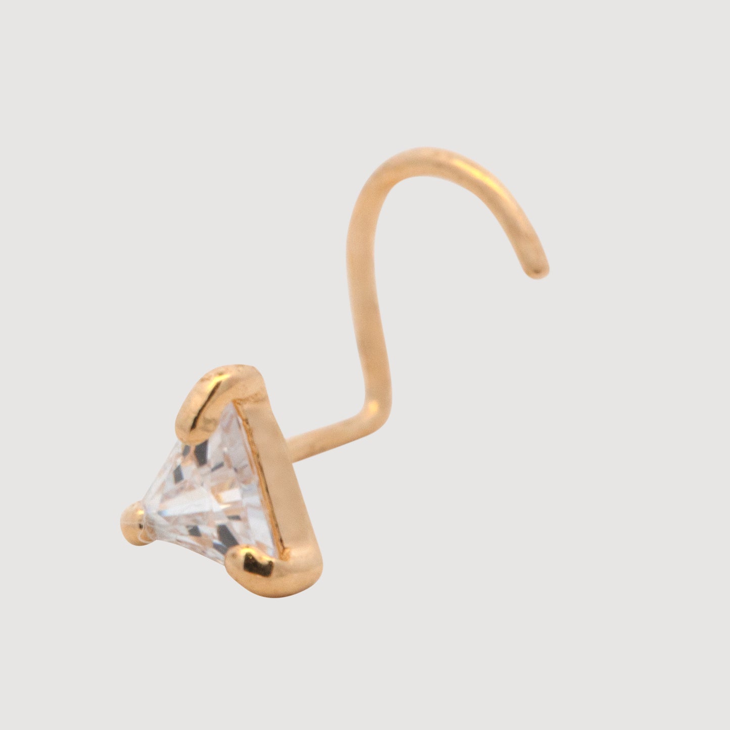 14K Yellow Gold Triangle White CZ Curved Nose Ring