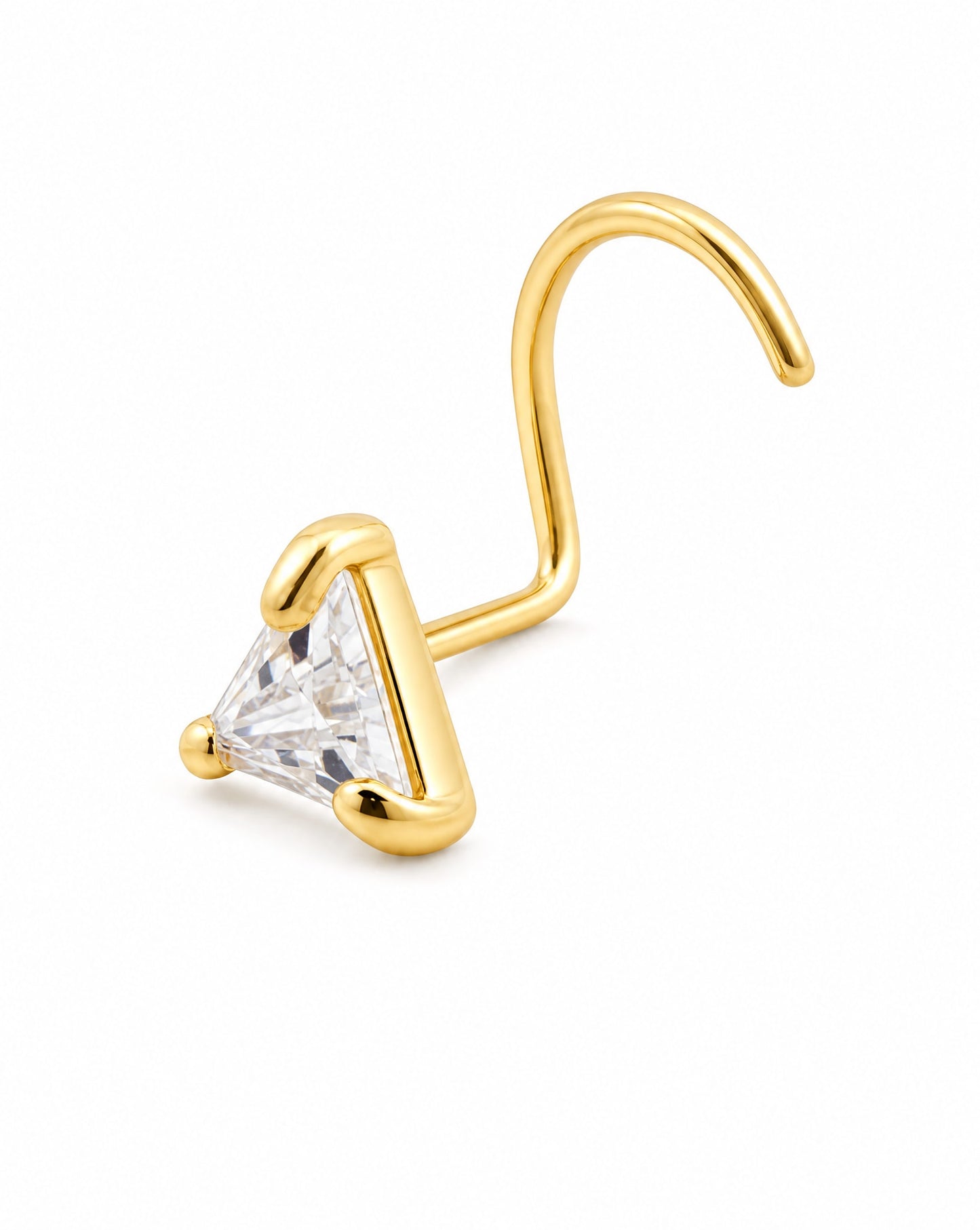 14K Yellow Gold Triangle White CZ Curved Nose Ring