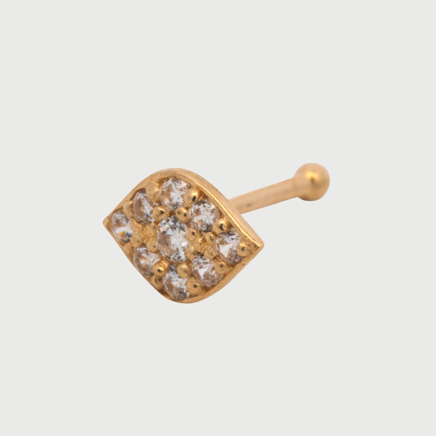 14K Yellow Gold White CZ Evil Eye Nose Ring